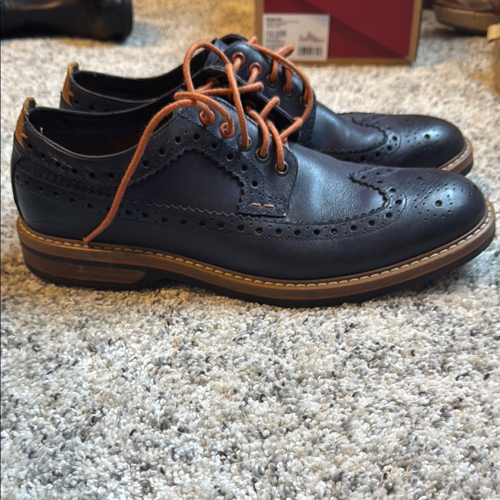 Clarks Navy Blue Brogue Oxfords with orange Laces